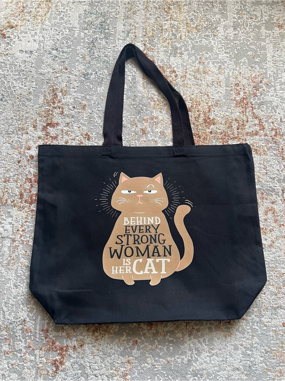 Funny Cat Canvas Tote Bag | Large Heavy Duty Reusable Shopping Bag Black